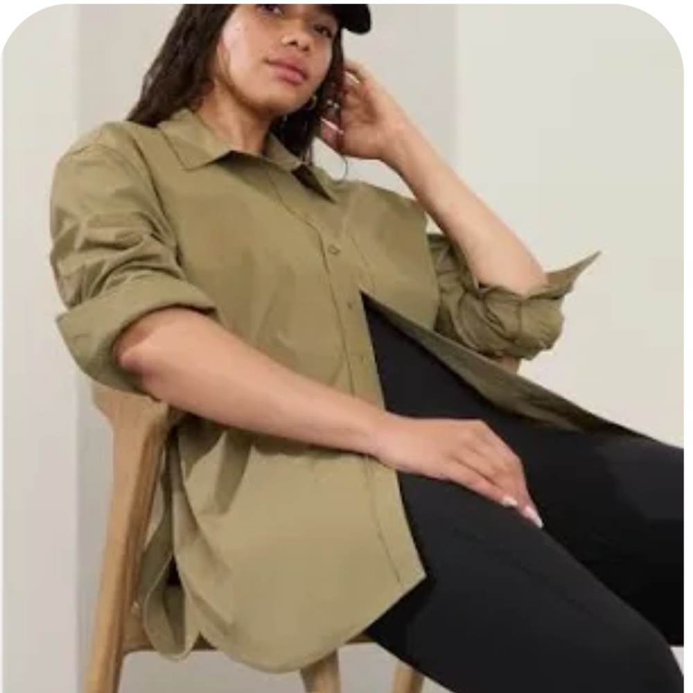 Athleta Olive Green Oversized Button-Down Shirt